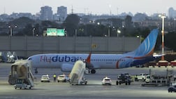 A Flydubai aircraft carrying passengers from Tabuk, Saudi Arabia, after landing at Ben Gurion International Airport near Tel Aviv, Israel, on Wednesday. EPA