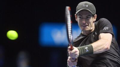Andy Murray returns the ball to Japan's Kei Nishikori during their men's singles match at the ATP World Tour Finals tennis tournament at the O2 Arena in London, Britain, 16 November 2016. Will Oliver / EPA
