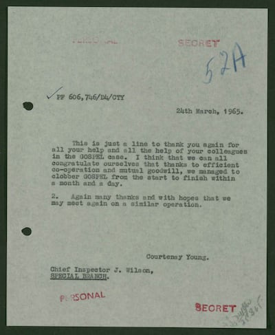 A letter of thanks to Chief Inspector Jock Wilson. Photo: The National Archives