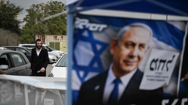 Campaign posters for Prime Minister Benjamin Netanyahu in Jerusalem. AFP