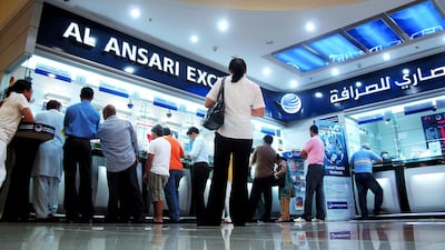 Al Ansari Exchange in Al Wahda Mall, Abu Dhabi. The exchange house reported a 212 per cent surge in digital money transfers in 2020. Delores Johnson / The National