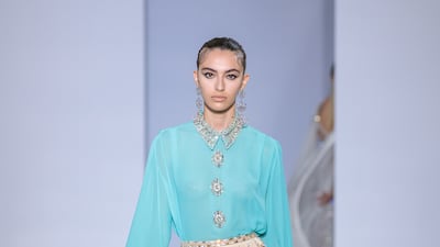The model walks for Lebanese designer Georges Hobeika. Getty