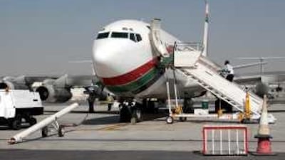 The Boeing 707 Azza Air transport cargo aircraft that crashed after take-off at Sharjah airport is parked on the tarmac two months before the mishap.