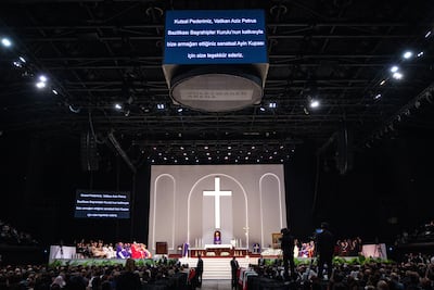 Pope Leo XIV leads Mass at the Volkswagen Arena in Istanbul. Getty Images