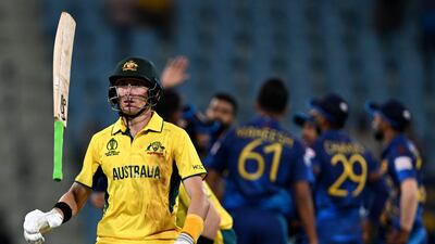 Australia's Marnus Labuschagne reacts as he walks back to the pavilion after his dismissal. AFP