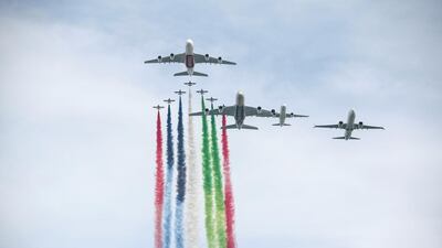 The display group flies over the UAE to celebrate National Day. Khushnum Bhandari/ The National