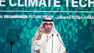 Dr Sultan Al Jaber delivers the keynote address at the UAE Climate Tech forum.
