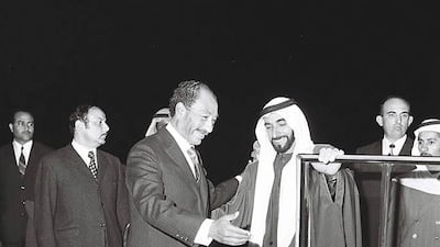President Anwar Sadat of Egypt visits the UAE in 1974. Al Ittihad.