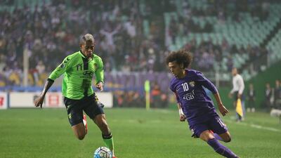 Al Ain playmaker Omar Abdulrahman, right, in action against Jeonbuk Hyundai Motors in the Asian Champions League final. Courtesy Aletihad