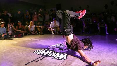 Dancers compete during the Slam Jam breakdance competition in Dubai. Satish Kumar / The National