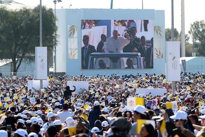Thousands gathered in Abu Dhabi to witness the Pope's historic Mass. ( Pawan Singh / The National