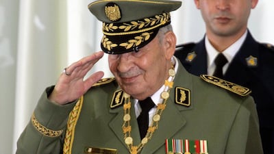 Algerian military chief Gen. Ahmed Gaid Salah attends president Abdelmajid Tebboune's inauguration ceremony in the presidential palace, in Algiers. AP