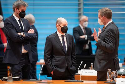 Any move to introduce a speed limit would be contentious in the coalition led by Chancellor Olaf Scholz, centre. EPA