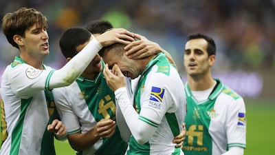 Real Betis' Loren Moron celebrates levelling at 2-2 in extra time. Getty