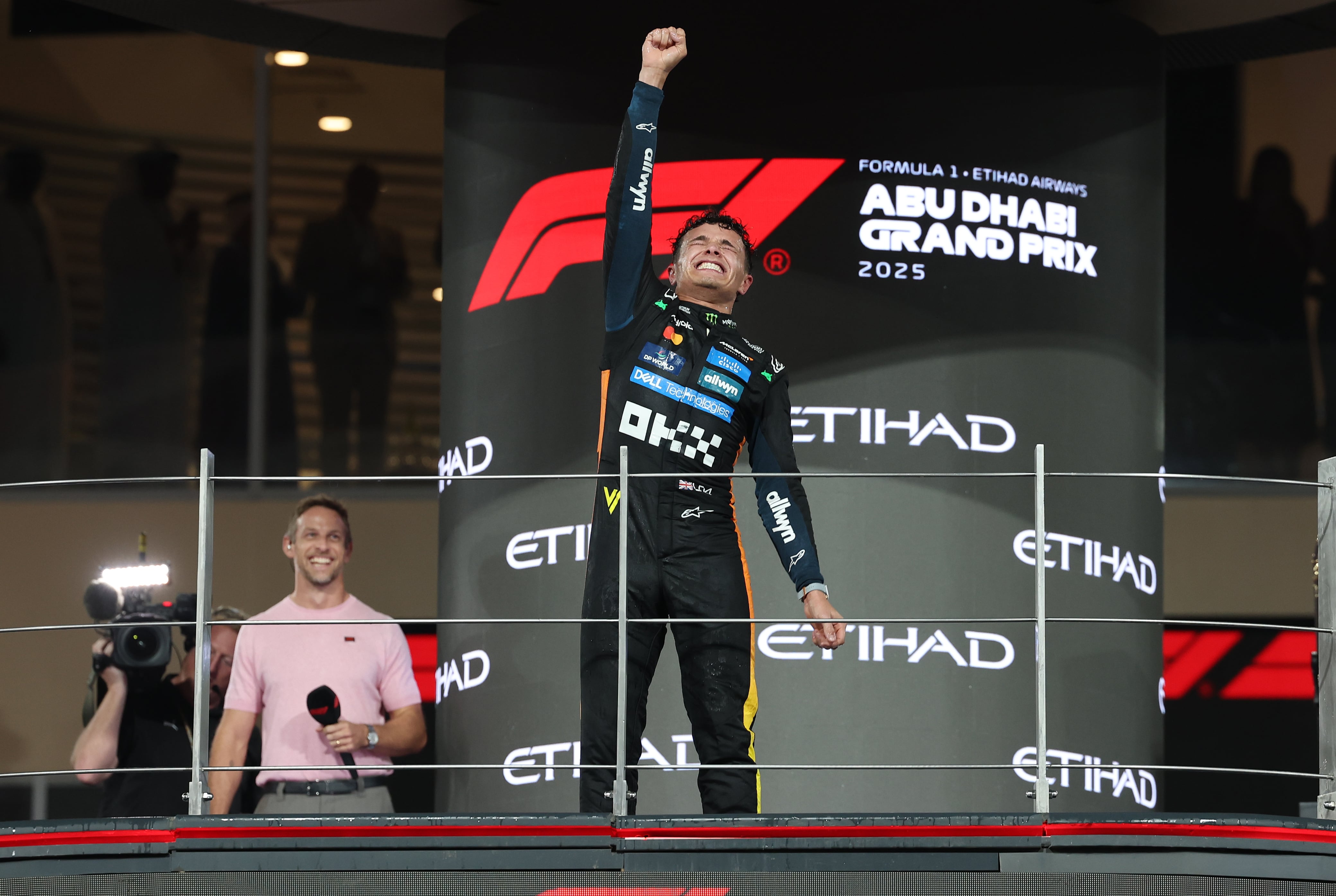 McLaren driver Lando Norris celebrates winning the world championship at the 2025 Abu Dhabi Grand Prix at Yas Marina Circuit. All images Chris Whiteoak / The National