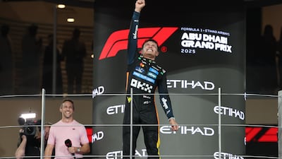 McLaren driver Lando Norris celebrates winning the world championship at the 2025 Abu Dhabi Grand Prix at Yas Marina Circuit. All images Chris Whiteoak / The National