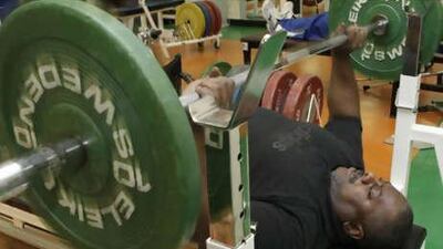 Mohammed Khamis Khalaf trains at the Dubai Special Sports Club ahead of this summer's Paralympics in Kuala Lumpur.