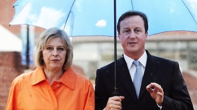 Conservative leader Mr Cameron and then shadow secretary of state for work and pensions Ms May attend the 2009 Conservative Party Conference in Manchester