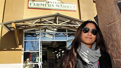 Nouf al Qasimi outside Santa Fe Farmer's Market where you can eat to your heart's content on Tuesdays and Saturdays.
