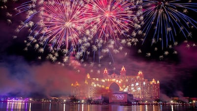 Fireworks display at Atlantis, The Palm breaks records with world's highest flame during New Year's Eve. Courtesy: Atlantis.