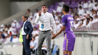 Al Ain manager Zoran Mamic in action on the touchline during the first leg of their Asian Champions League quarter-final at Hazza bin Zayed Stadium. Chris Whiteoak / The National