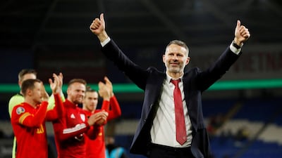 Wales manager Ryan Giggs celebrates after beating Hungary 2-0 at Cardiff City Stadium. Reuters