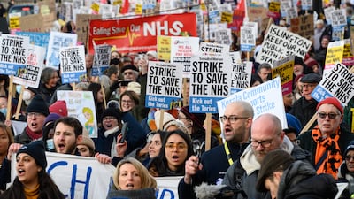 Nursing staff and supporters march from University College Hospital to Downing Street in London last month. Getty