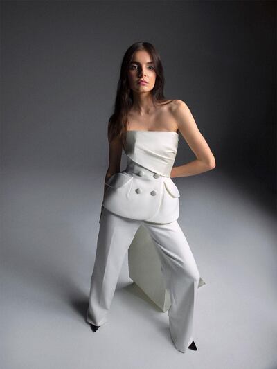 A bridal trouser suit by Azzi & Osta. Courtesy Azzi & Osta