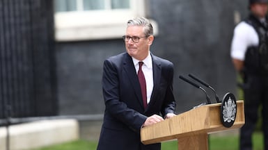 British Prime Minister Keir Starmer announces his resignation outside No 10 Downing Street. Reuters