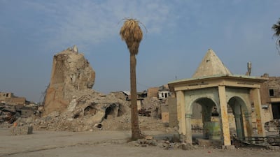 The destroyed Al Hadba minaret at the Grand Al Nuri Mosque in the Old City of Mosul. Reuters