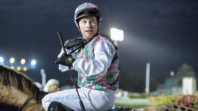 UAE champion jockey Tadhg O'Shea was booked on five rides at this Saturday's Dubai World Cup before the meeting was called off by officials. Victor Besa / The National