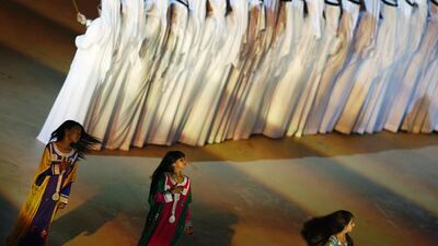 A traditional dance at the Zayed Sports Stadium in Abu Dhabi. EPA /Ali Haider