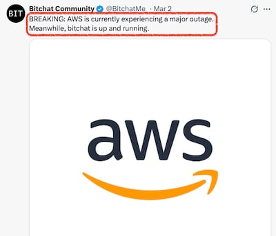 Loyal users of Bitchat Mesh have been pointing out how the platform is immune from large-scale internet cuts.