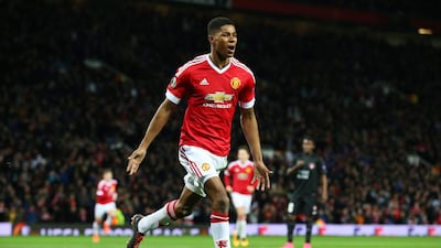 Marcus Rashford celebrates United's second goal. Getty
