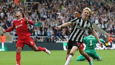 Anthony Gordon of Newcastle United celebrates his goal. Getty