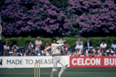 Indian cricket captain Kapil Dev during his record innings of 175 not out off 138 balls against Zimbabwe in the Cricket World Cup at Nevill Ground, Tunbridge Wells, Kent, 18th June 1983. India won the match by 31 runs and later won the tournament. (Photo by Trevor Jones/Getty Images)