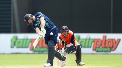 Jos Buttler of England hits a six. Getty Images