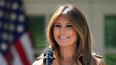 First lady Melania Trump speaking on May 7. She has not been seen in public for almost three weeks. Susan Walsh/ AP Photo