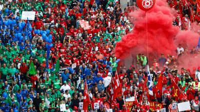 People take part in a demonstration in Brussels over the rising cost of living. Reuters