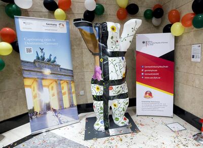 The Emirati-German Buddy Bear 'Sadeeq' at Abu Dhabi Mall. Photo: Ruel Pableo for The National