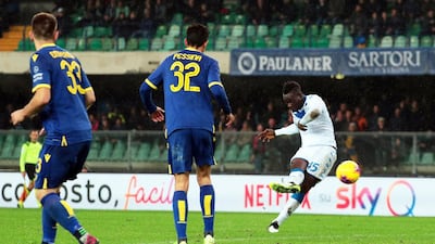 Brescia's Mario Balotelli scores against Verona. EPA