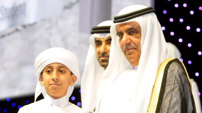 Sheikh Hamdan bin Rashid distributes the Distinguished Student Awards at Dubai International Convention Centre on April 8, 2008. Jeffrey E. Biteng / The National