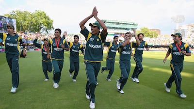 Mohammad Amir leads Pakistan team's celebrations after their victory in 2009 T20 World Cup final against Sri Lanka in London. Getty