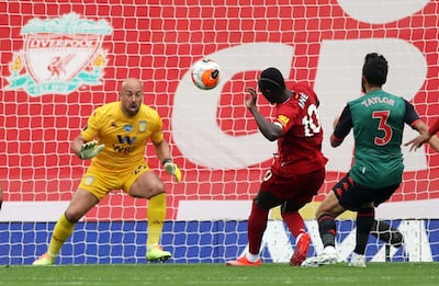 Liverpool attacker Sadio Mane scores their first goal at Anfield. Reuters