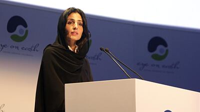 Razan Al Mubarak ( Secretary General, Environment Agency Abu Dhabi ) at her keynote speech on the Eye On Earth Summit. Jeffrey E Biteng / The National