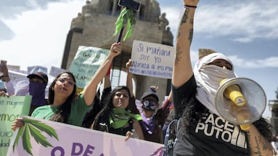 Women take part in a protest on International Women's Day in Mexico City, Mexico. Reuters