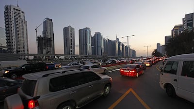 A traffic jam in Dubai Marina. Jeffrey E Biteng / The National