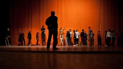 Drama students rehearse at the National Theatre in Baghdad. Ali Arkady / Metrography