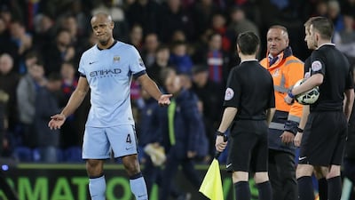 Manchester City’s Vincent Kompany reacts during his side's loss to Crystal Palace in the Premier League on Monday night. Tim Ireland / AP