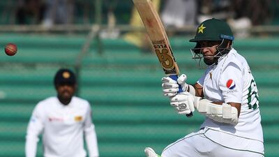 Abid Ali pulls during the third day of the second Test against Sri Lanka in Karachi. AFP